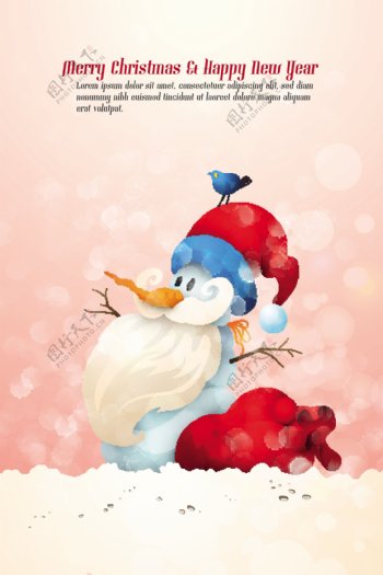 可爱的雪人圣诞老人克劳斯插画矢量