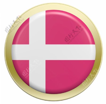 丹麦国旗上的圆形按钮白色隔离