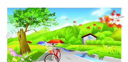 卡通田野自行车图片