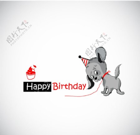 灰色宠物狗生日贺卡图片