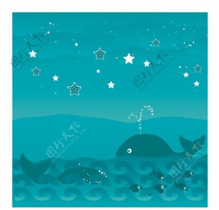 可爱的海洋之夜鲸鱼星星图片