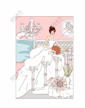 卡通婚纱新娘图片