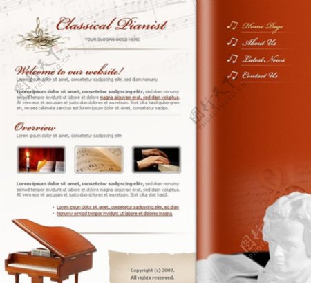 欧美钢琴艺术网站模板图片