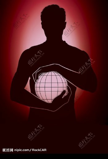 怀捧地球仪的男人黑红图片