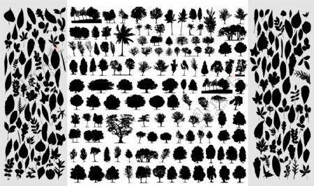 树和树叶剪影矢量素材图片
