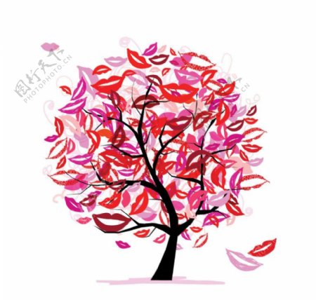 红唇花纹树木图片
