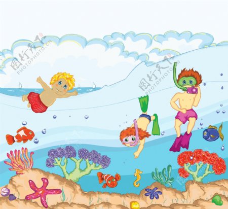儿童游泳和潜水图片