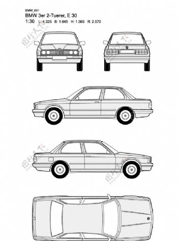 宝马3系BMW3er2Tuerer汽车线稿图片