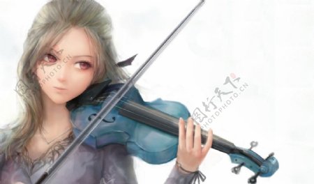 拉手提琴的女孩图片