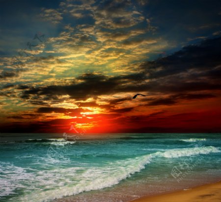 日落海边夕阳图片