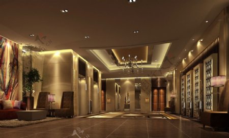 简欧风格酒店电梯厅效果图图片
