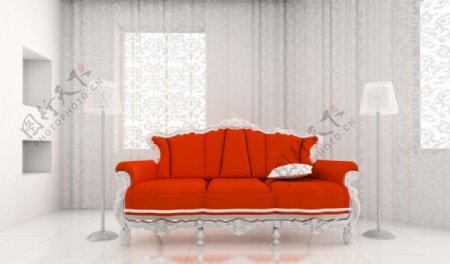 古典红色沙发图片