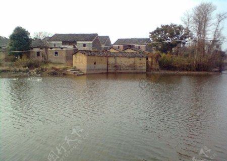 永新县水塘边的村庄图片