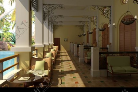 咖啡厅走廊过道空间3D效果图图片