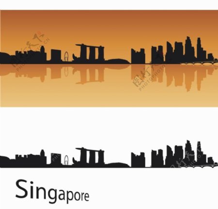 新加坡城市建筑剪影图片