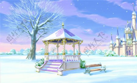 公主城堡浪漫雪景图片
