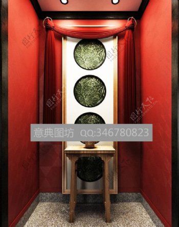 中式玄关含材质灯光图片