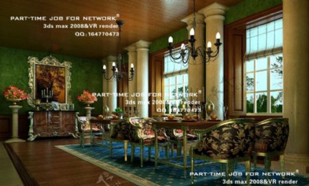 豪华欧式餐厅3dsmax室内模型vray带全部贴图图片