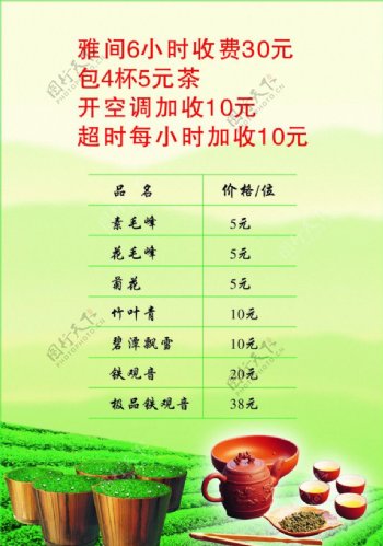 茶楼消费单茶具茶杯绿色背景图片