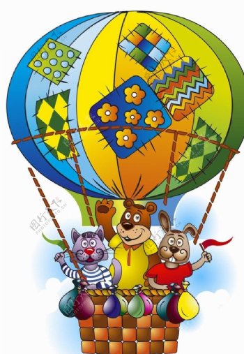 热气球上的卡通动物图片