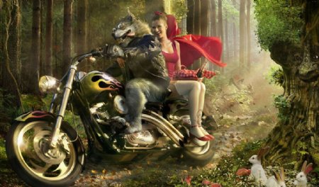 狼女小红帽大灰狼摩托车摩托飙车森林绑架丝袜图片