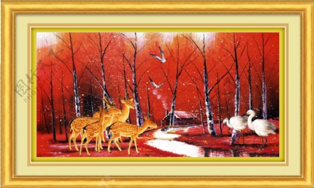 风景油画红树林图片
