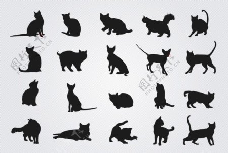 黑色猫咪剪影矢量素材图片