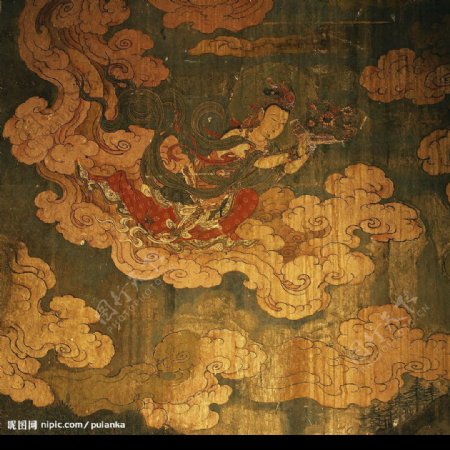 西藏壁画天女散花图片