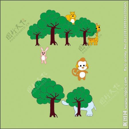 卡通树木卡通动物图片