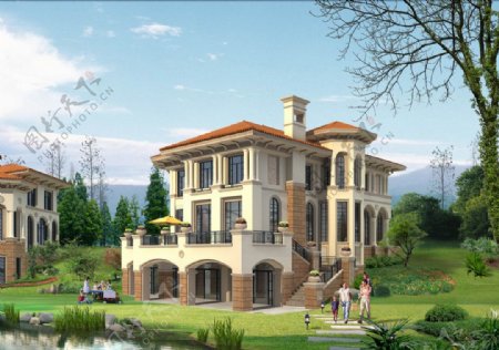 西班牙风格独栋别墅效果图图片