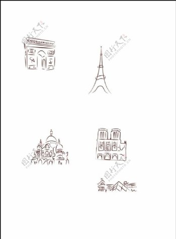 巴黎著名建筑简化线描图片