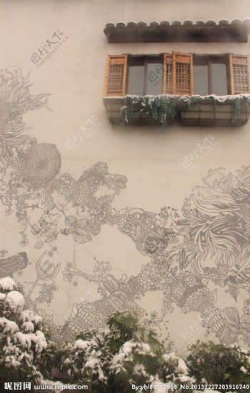 胜利河美食街艺术墙图片