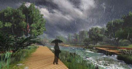滨水景观效果图雨景图片