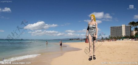 沙滩上的芭比娃娃图片