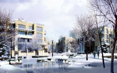 房地产楼盘雪景效果图图片