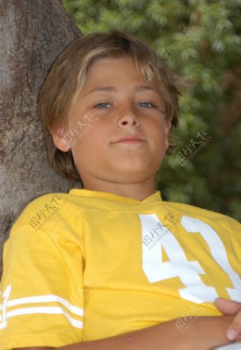 躺树上休息的男孩图片