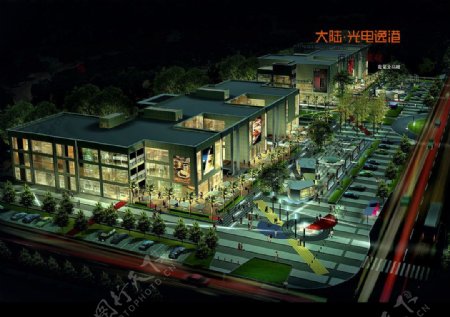 光电逸港商业街景观设计文本夜景鸟瞰图图片