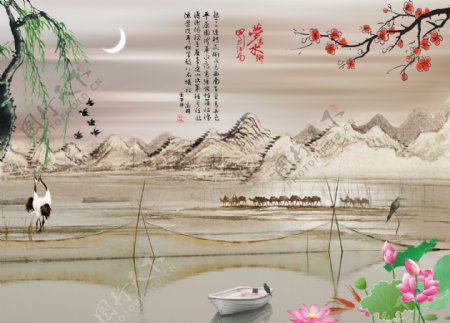 江南水乡背景墙图片
