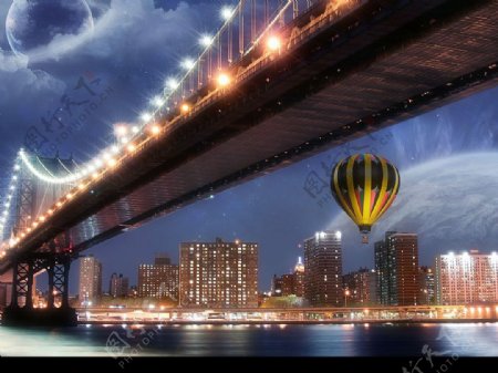 吊桥夜景图片