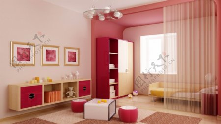 粉色温馨儿童房图片