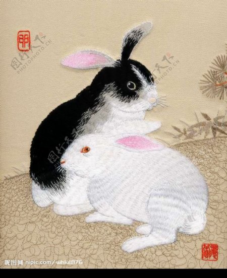 十二生肖卯兔刺绣图片