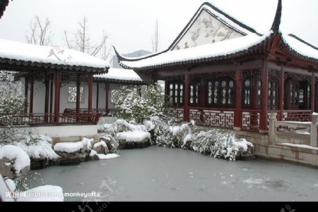 苏州园林雪景图片