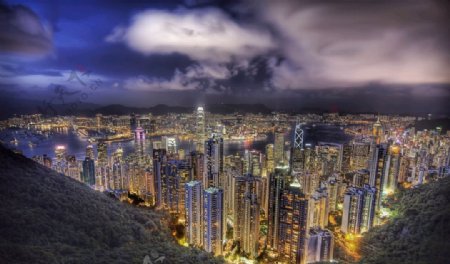 香港维港夜晚全景图片