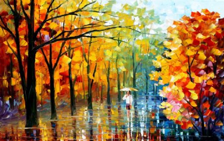 秋色枫林抽象风景画油图片