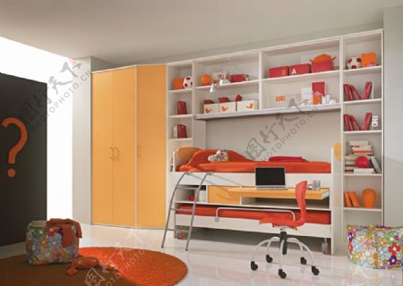 橙色高级书房图片