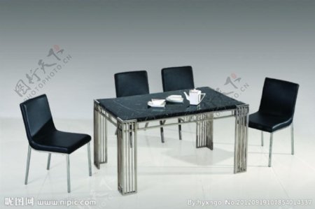 钢质骨架大理石桌面四人位餐桌图片