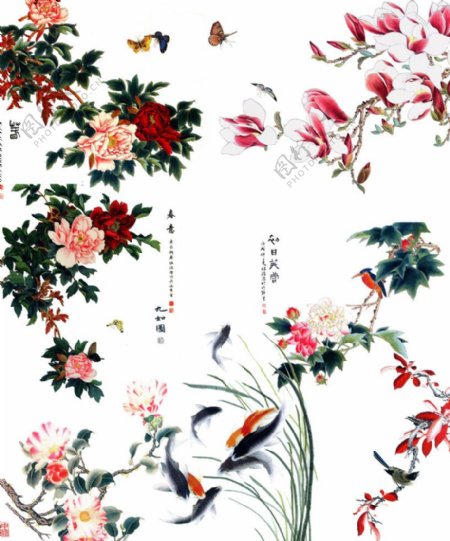 牡丹花水墨画古典花素材图片