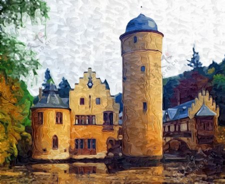 抽象画装饰画城堡油画图片