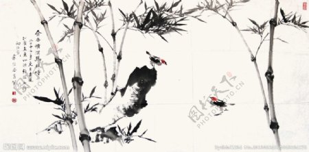 竹子鸟国画图片