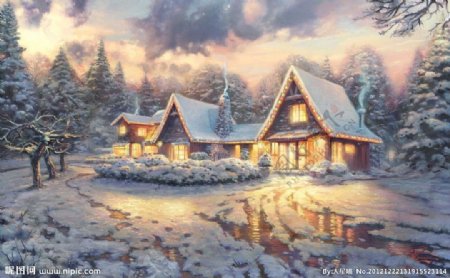 小屋雪景图片